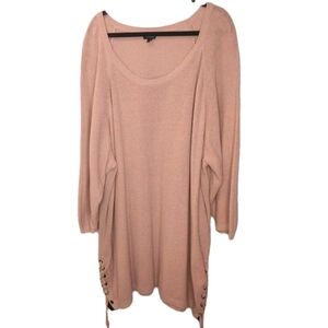 Torrid Raglan Thermal Tunic Sweater Dress Sz 6X Waffle Knit Pink Lacey Tie Sides